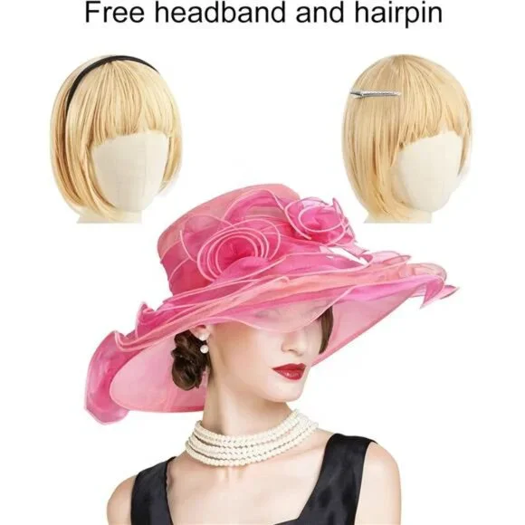 Derby Hats for Women, Classy Organza Sun Hat, Rose Gold Hats display picture 1